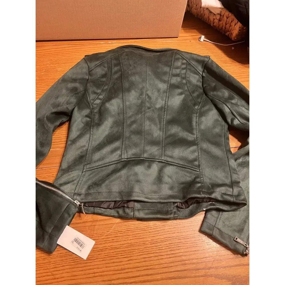 Jou Jou Girls Faux Leather Jacket Green Full Zip Size Medium NWT